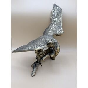 VTG Large Brass American Bald Eagle On Branch‎ Perched Statue 13" Wingspan